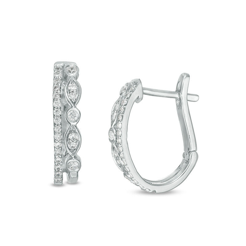 Main Image 1 of 1/4 CT. T.W. Diamond Double Hoop Earrings in 10K White Gold