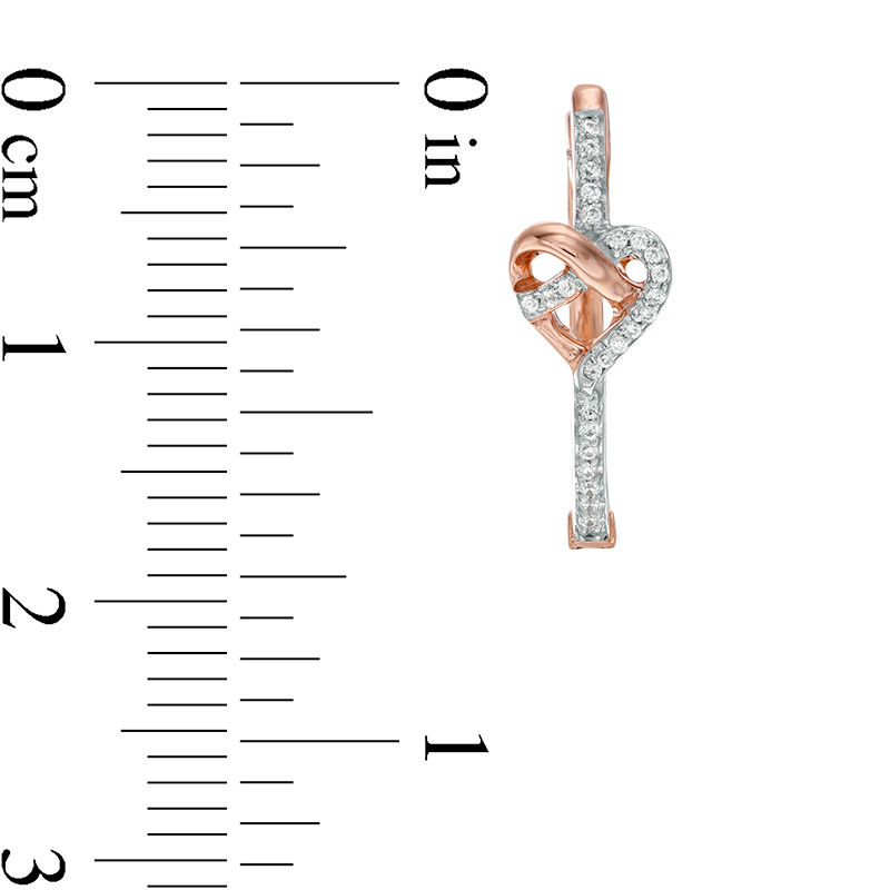 Main Image 3 of 1/8 CT. T.W. Diamond Heart Knot Hoop Earrings in 10K Rose Gold