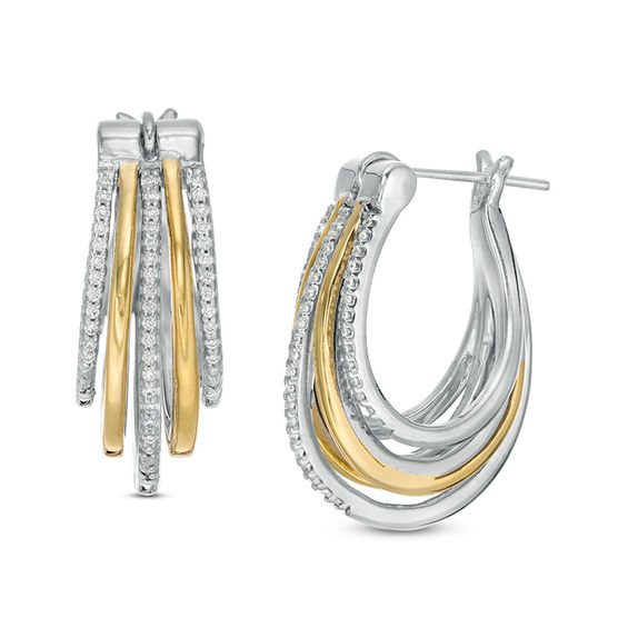 1/4 CT. T.w. Diamond Layered Hoop Earrings in Sterling Silver and 10K Gold