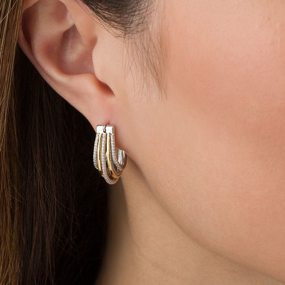 1/4 CT. T.w. Diamond Layered Hoop Earrings in Sterling Silver and 10K Gold