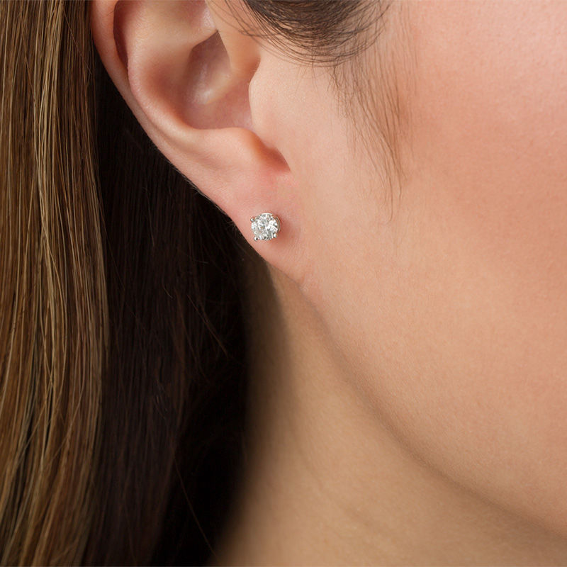 Main Image 2 of 3/4 CT. T.W. Certified Diamond Solitaire Stud Earrings in 14K White Gold (I/SI2)