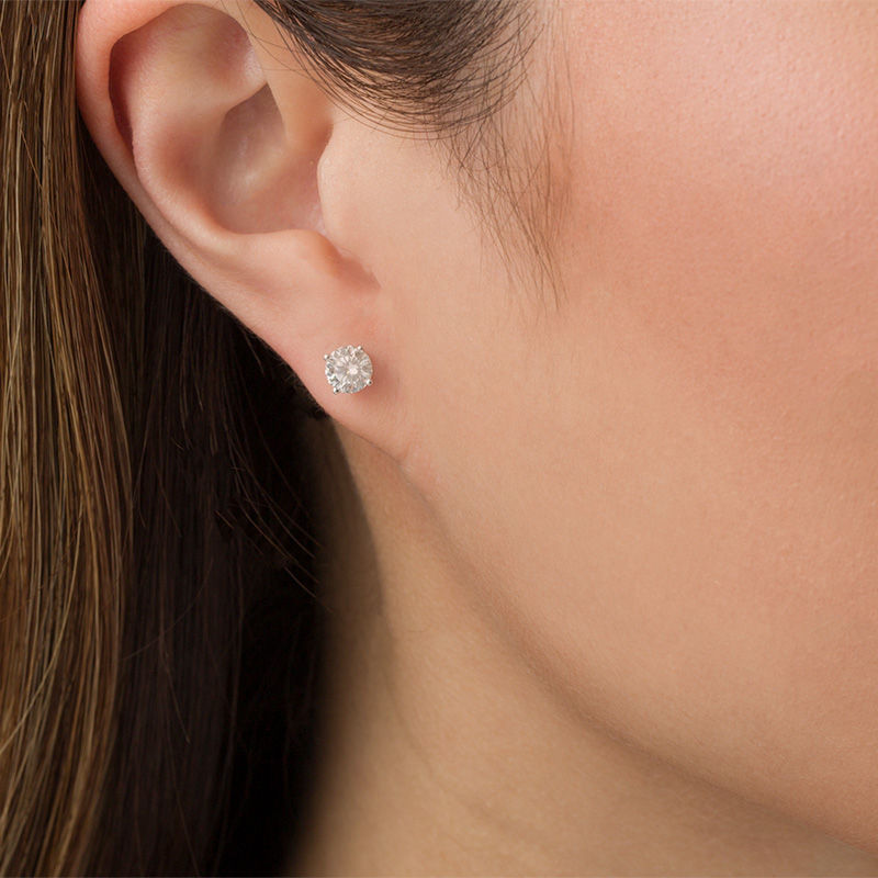 Main Image 2 of 1 CT. T.W. Certified Diamond Solitaire Stud Earrings in 14K White Gold (I/SI2)