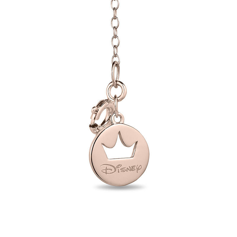 Main Image 2 of Enchanted Disney Aurora Pink Topaz and 1/20 CT. T.W. Diamond Crown Necklace in 10K Rose Gold