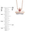 Thumbnail Image 2 of Enchanted Disney Aurora Pink Topaz and 1/20 CT. T.W. Diamond Crown Necklace in 10K Rose Gold