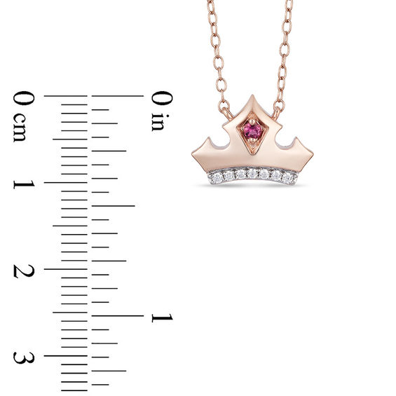 Enchanted Disney Aurora Pink Topaz and 1/20 CT. T.w. Diamond Crown Necklace in 10K Rose Gold