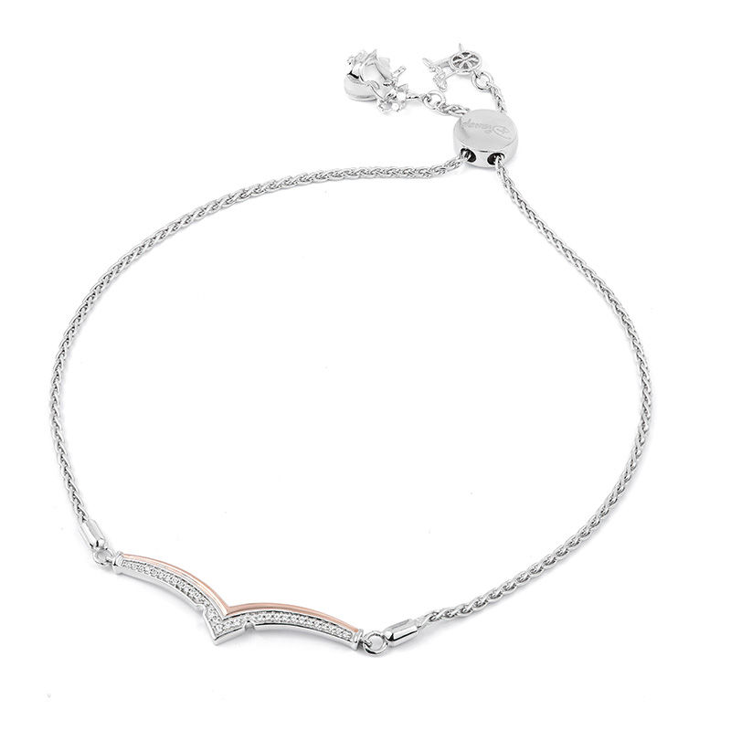 Main Image 1 of Enchanted Disney Aurora 1/10 CT. T.W. Diamond Crown Bolo Bracelet in Sterling Silver and 10K Rose Gold - 9.75"