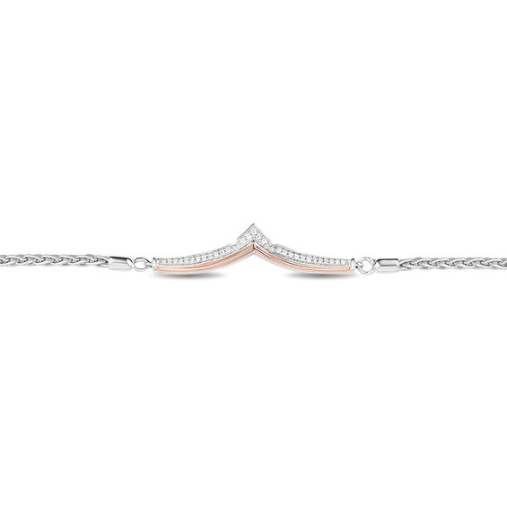 Enchanted Disney Aurora 1/10 CT. T.w. Diamond Crown Bolo Bracelet in Sterling Silver and 10K Rose Gold - 9.75"