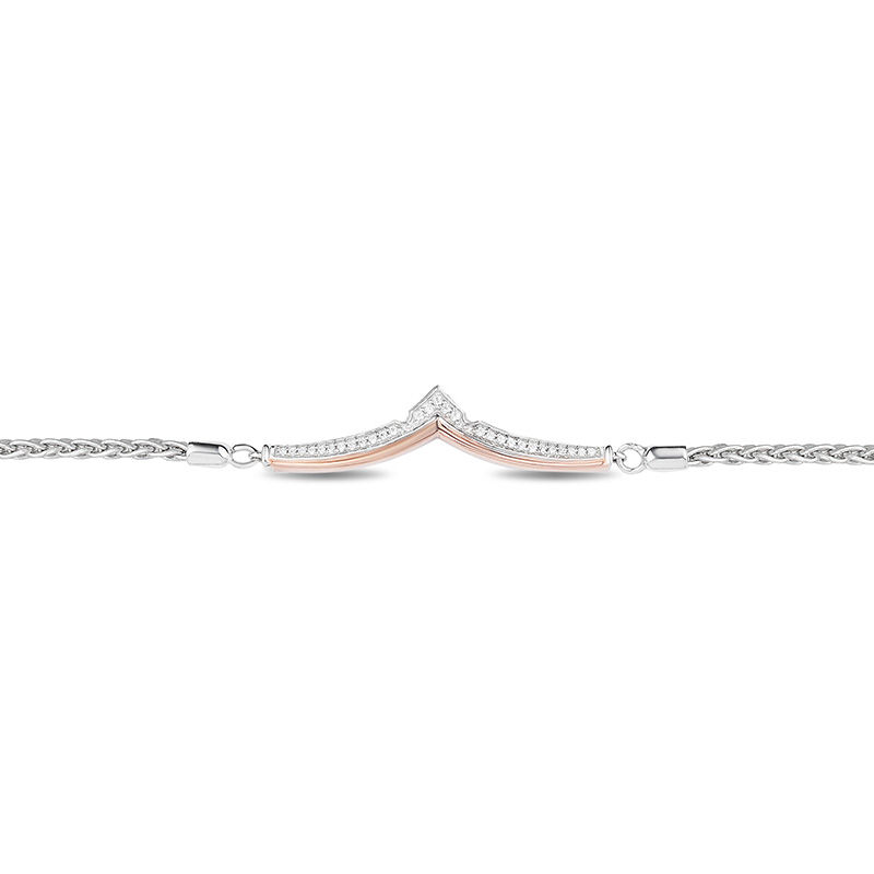 Main Image 2 of Enchanted Disney Aurora 1/10 CT. T.W. Diamond Crown Bolo Bracelet in Sterling Silver and 10K Rose Gold - 9.75"