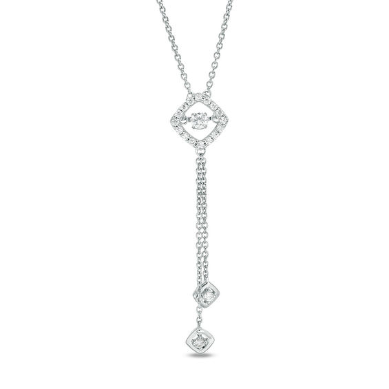 Unstoppable Love™ 1/4 CT. T.W. Diamond Tilted Cushion Frame Lariat-Style Necklace in Sterling Silver Unstoppable Love™ 1/4 CT. T.W. Diamond Tilted Cushion Frame Lariat-Style Necklace in Sterling Silver
