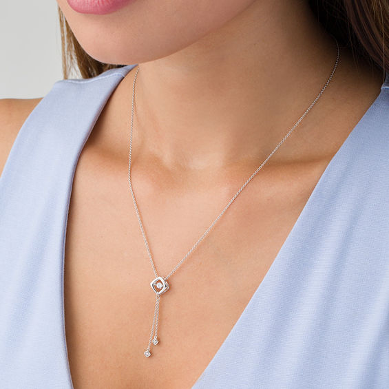 Unstoppable Love™ 1/8 CT. T.W. Diamond Tilted Cushion Frame Lariat-Style Necklace in Sterling Silver Unstoppable Love™ 1/8 CT. T.W. Diamond Tilted Cushion Frame Lariat-Style Necklace in Sterling Silver