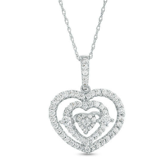 Unstoppable Love™ 5/8 CT. T.W. Princess-Cut and Round Diamond Double Heart Pendant in 10K White Gold Unstoppable Love™ 5/8 CT. T.W. Princess-Cut and Round Diamond Double Heart Pendant in 10K White Gold