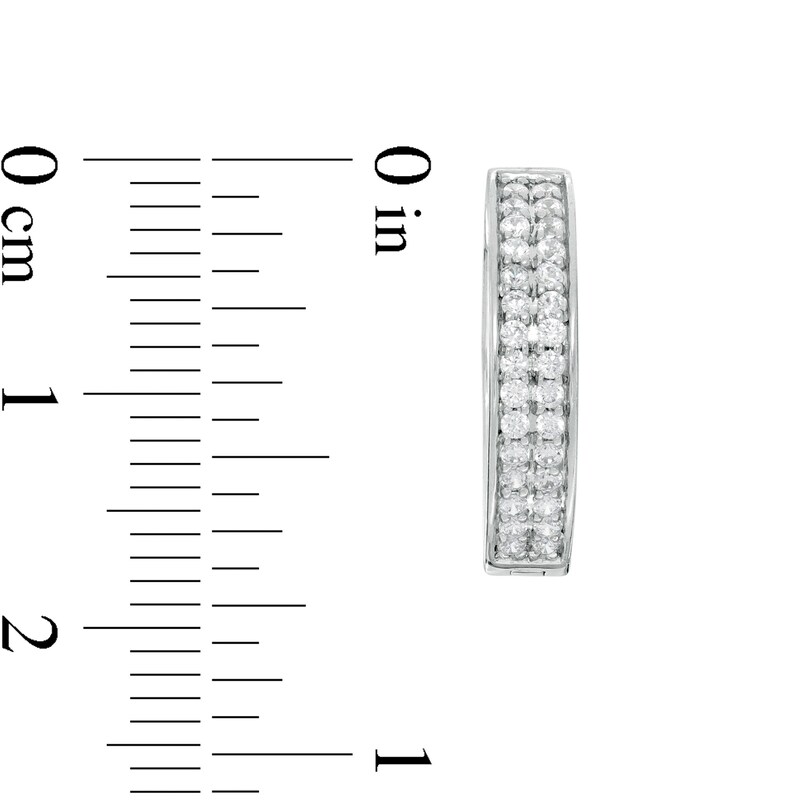 Main Image 3 of 3/8 CT. T.W. Diamond Double Row Hoop Earrings in 10K White Gold