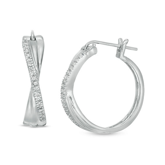 1/10 CT. T.w. Diamond Crossover Hoop Earrings in 10K White Gold