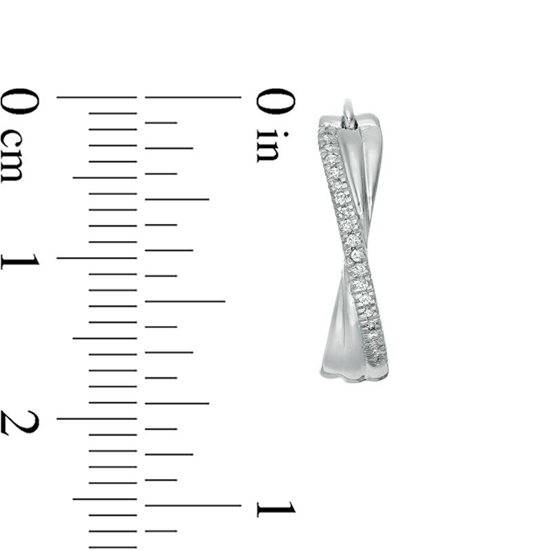 Main Image 3 of 1/10 CT. T.W. Diamond Crossover Hoop Earrings in 10K White Gold