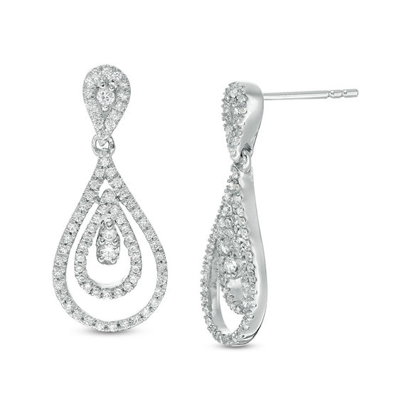 1/2 CT. T.w. Diamond Layered Teardrop Earrings 10K White Gold