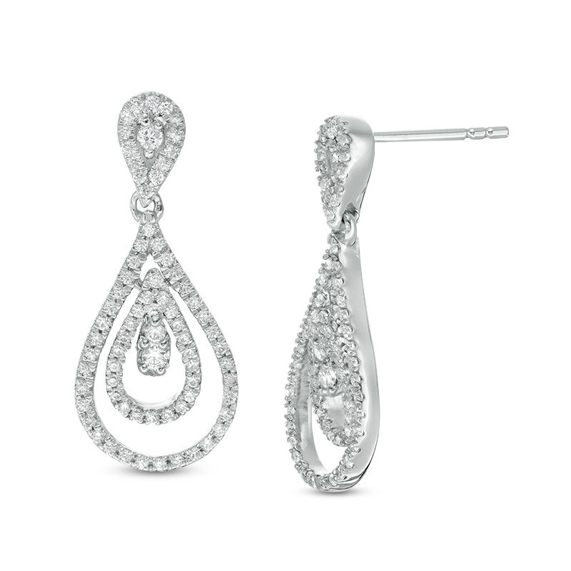 Main Image 1 of 1/2 CT. T.W. Diamond Layered Teardrop Earrings 10K White Gold