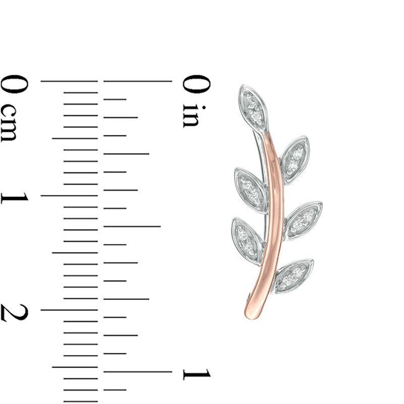 Main Image 3 of 1/20 CT. T.W. Diamond Leaf Vine Crawler Earrings in Sterling Silver and 10K Rose Gold