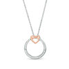 Thumbnail Image 1 of 1/20 CT. T.W. Diamond Open Circle Heart Knot Pendant in Sterling Silver and 10K Rose Gold