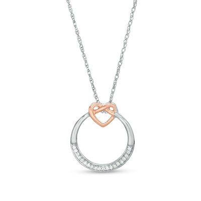 Sterling Silver CZ Open Circle with Gold-Plated Hearts Slide Charm Pendant