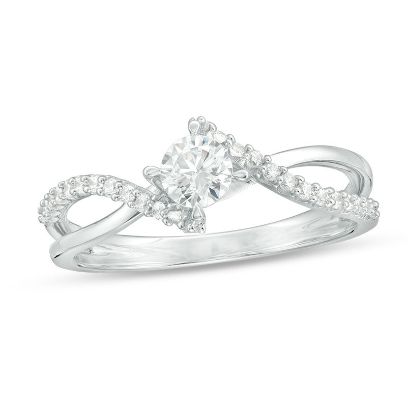 Main Image 1 of 1/2 CT. T.W. Diamond Bypass Crossover Shank Engagement Ring in 10K White Gold