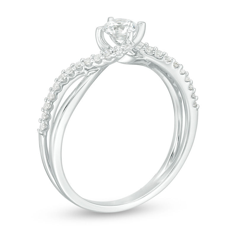 Main Image 3 of 1/2 CT. T.W. Diamond Bypass Crossover Shank Engagement Ring in 10K White Gold