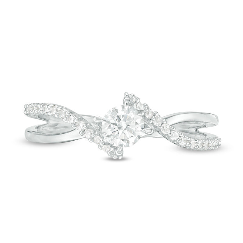 Main Image 4 of 1/2 CT. T.W. Diamond Bypass Crossover Shank Engagement Ring in 10K White Gold