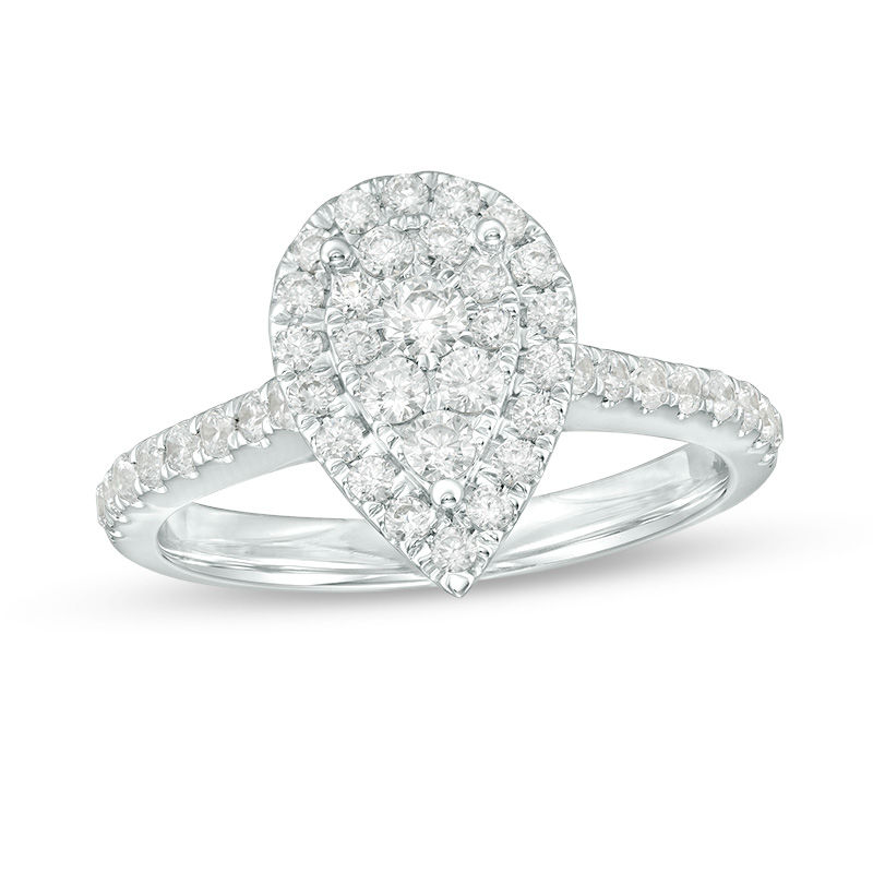 Main Image 1 of 3/4 CT. T.W. Composite Diamond Pear-Shaped Frame Engagement Ring in 10K White Gold