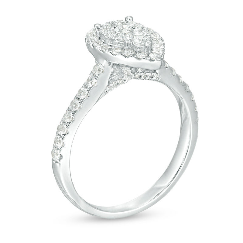 Main Image 3 of 3/4 CT. T.W. Composite Diamond Pear-Shaped Frame Engagement Ring in 10K White Gold
