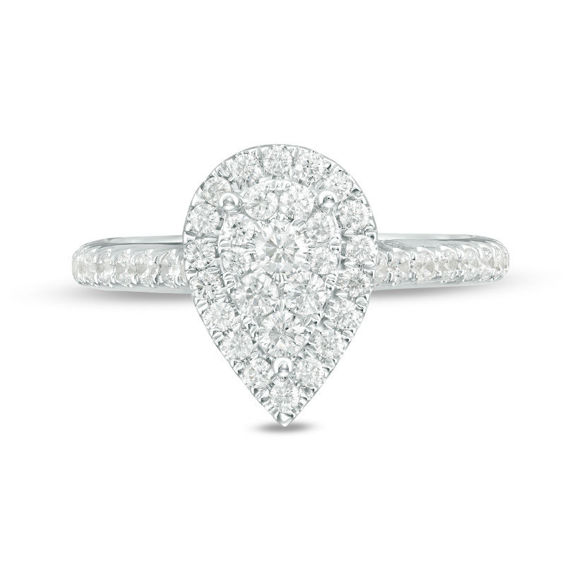 Main Image 4 of 3/4 CT. T.W. Composite Diamond Pear-Shaped Frame Engagement Ring in 10K White Gold