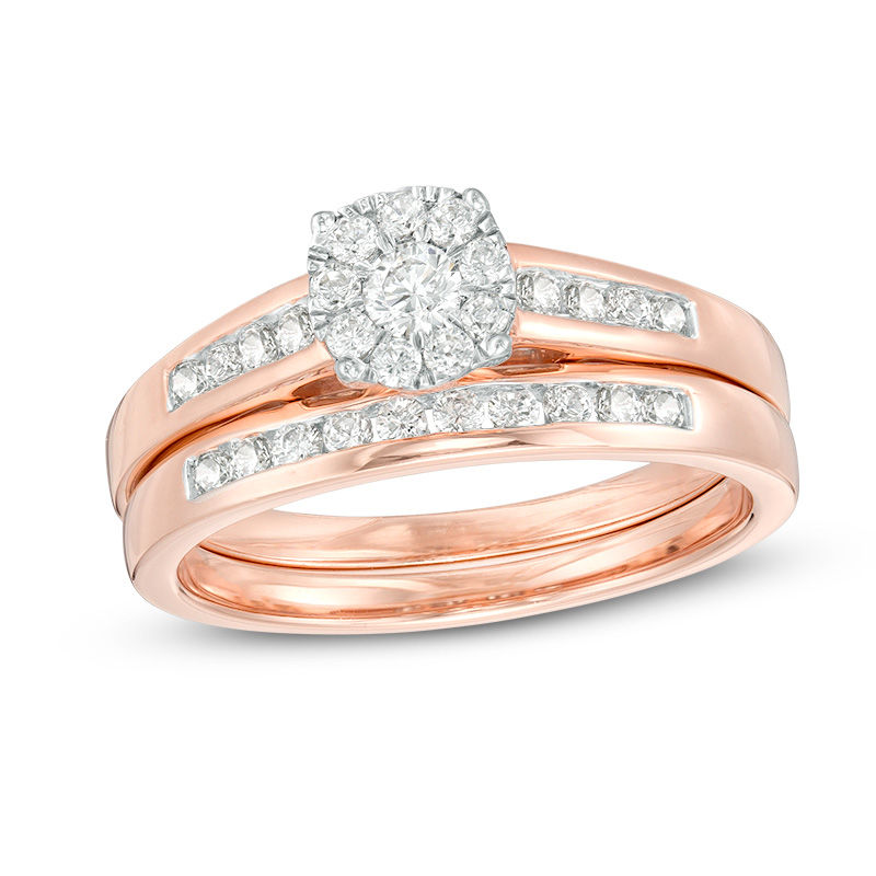 Main Image 1 of 1/2 CT. T.W. Diamond Frame Bridal Set in 10K Rose Gold