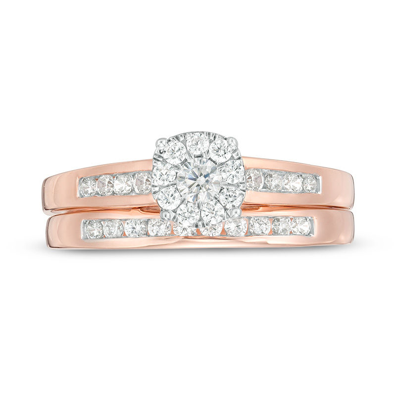 Main Image 4 of 1/2 CT. T.W. Diamond Frame Bridal Set in 10K Rose Gold