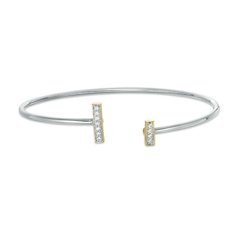 Main Image 1 of 1/8 CT. T.W. Diamond Double-Bar Open Flex Bangle in Sterling Silver and 10K Gold