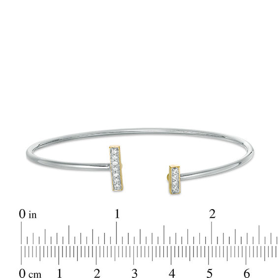 1/8 CT. T.w. Diamond Double-Bar Open Flex Bangle in Sterling Silver and 10K Gold