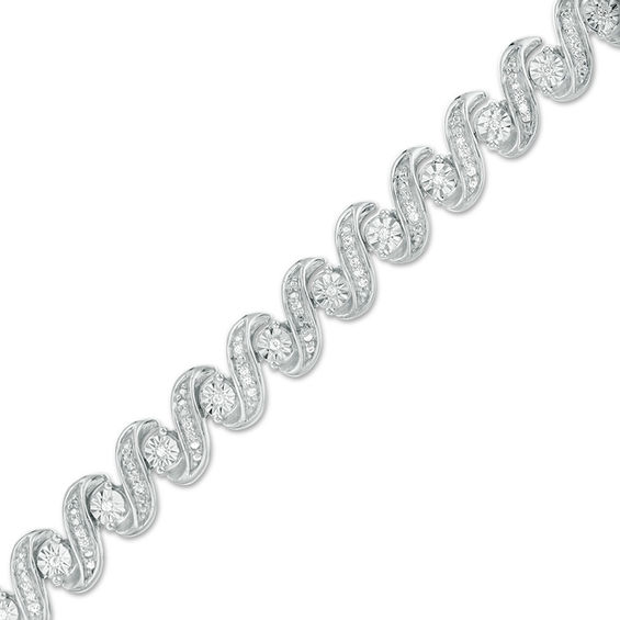 1/2 CT. T.w. Diamond "S" Bracelet in Sterling Silver - 7.25"