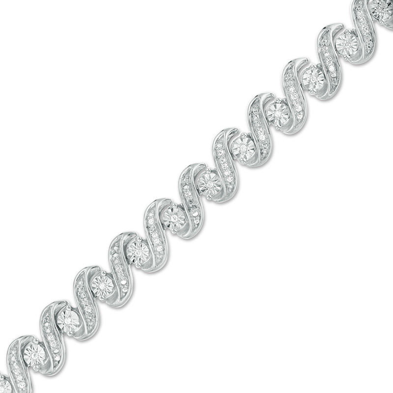 Main Image 1 of 1/2 CT. T.W. Diamond "S" Bracelet in Sterling Silver - 7.25"