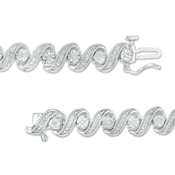 1/2 CT. T.w. Diamond "S" Bracelet in Sterling Silver - 7.25"