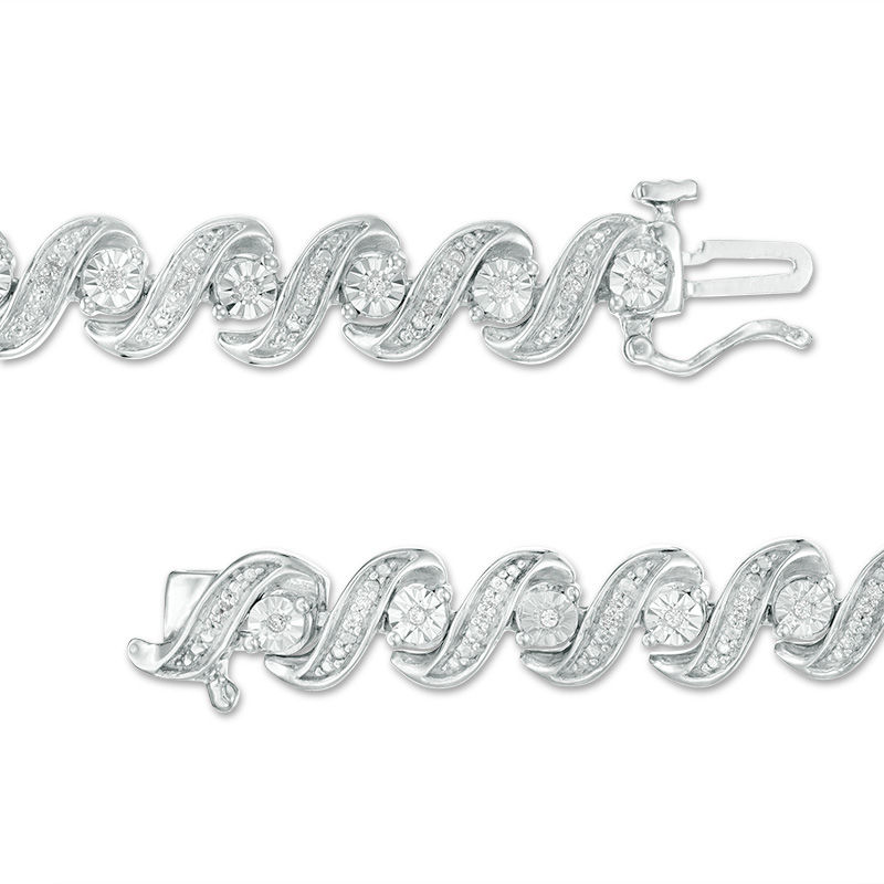 Main Image 3 of 1/2 CT. T.W. Diamond "S" Bracelet in Sterling Silver - 7.25"