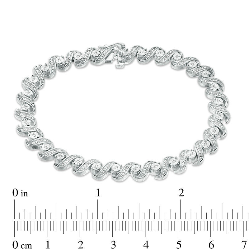 Main Image 4 of 1/2 CT. T.W. Diamond "S" Bracelet in Sterling Silver - 7.25"