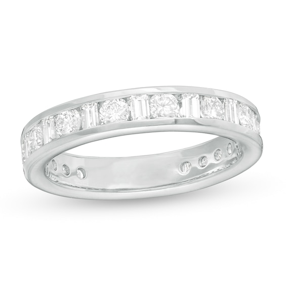 1 CT. T.w. Baguette and Round Diamond Alternating Eternity Wedding Band in 18K White Gold (G/Si2)