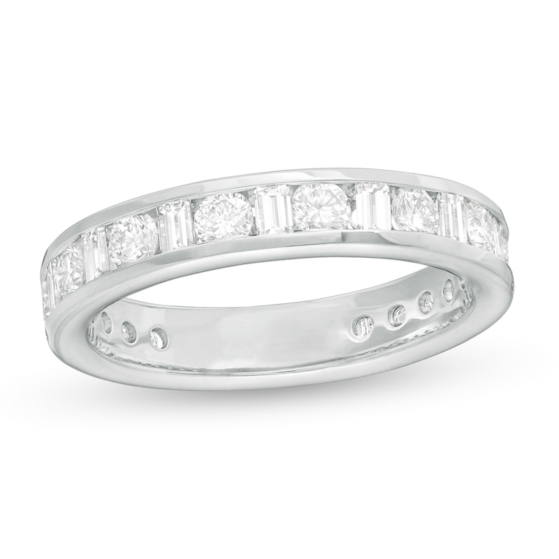 1 CT. T.W. Baguette and Round Diamond Alternating Eternity Wedding Band in 18K White Gold (G/SI2)