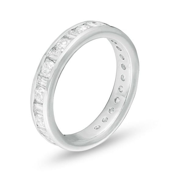 1 CT. T.w. Baguette and Round Diamond Alternating Eternity Wedding Band in 18K White Gold (G/Si2)