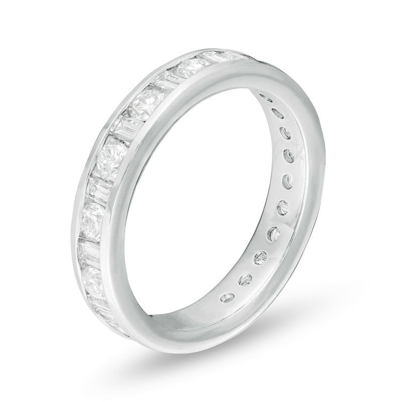 1 CT. T.W. Baguette and Round Diamond Alternating Eternity Wedding Band in 18K White Gold (G/SI2)