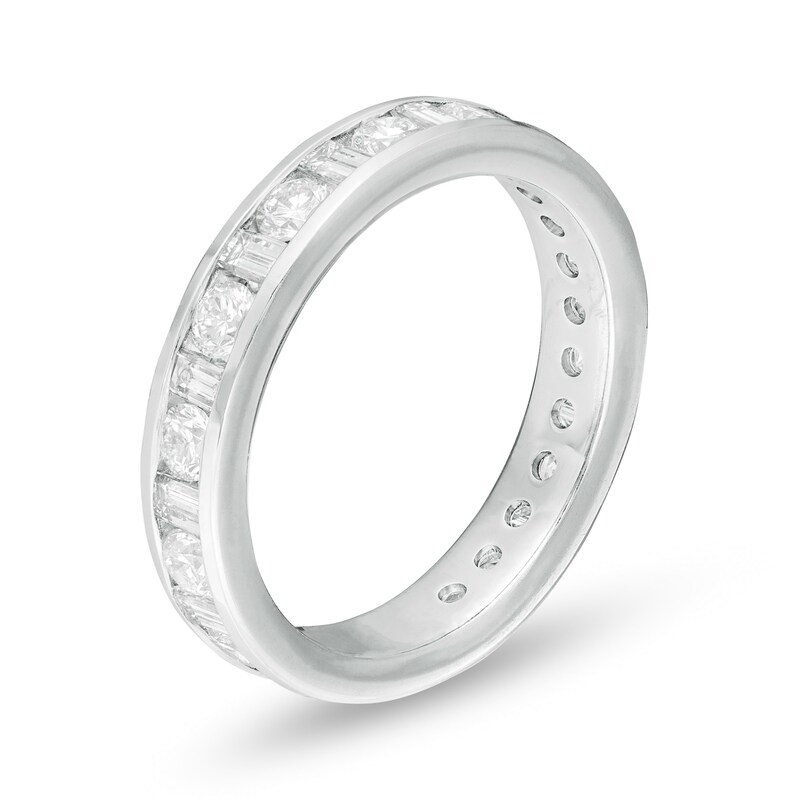 1 CT. T.W. Baguette and Round Diamond Alternating Eternity Wedding Band in 18K White Gold (G/SI2)