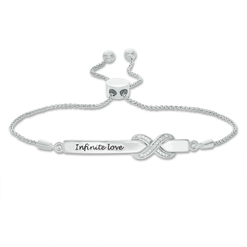 Main Image 1 of 1/20 CT. T.W. Diamond "Infinite Love" Bar Bolo Bracelet in Sterling Silver - 9.5"