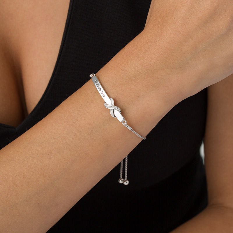 Main Image 2 of 1/20 CT. T.W. Diamond "Infinite Love" Bar Bolo Bracelet in Sterling Silver - 9.5"