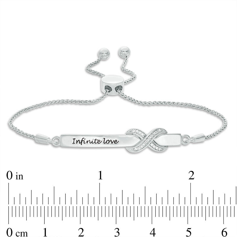 Main Image 3 of 1/20 CT. T.W. Diamond "Infinite Love" Bar Bolo Bracelet in Sterling Silver - 9.5"