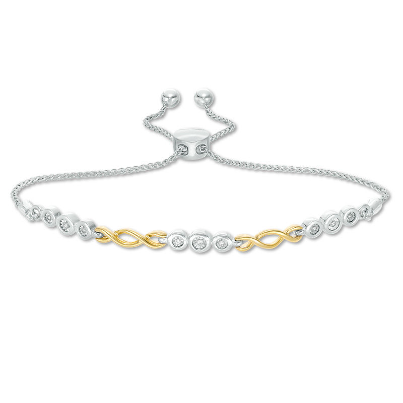 Main Image 1 of 1/20 CT. T.W. Diamond Alternating Twist Bolo Bracelet in Sterling Silver and 10K Gold - 9.5"