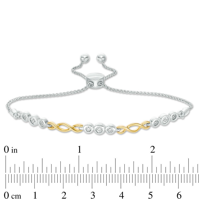Main Image 3 of 1/20 CT. T.W. Diamond Alternating Twist Bolo Bracelet in Sterling Silver and 10K Gold - 9.5"