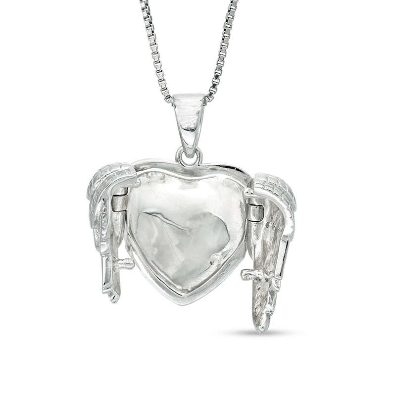 Main Image 3 of White Lab-Created Sapphire Angel Wings Heart Locket in Sterling Silver