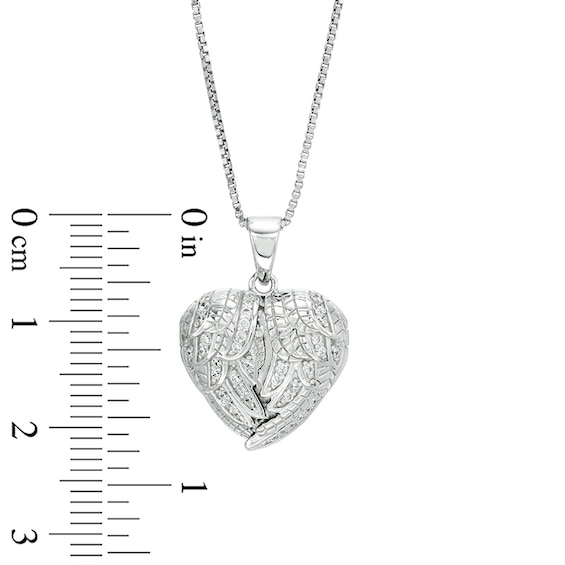 White Lab-Created Sapphire Angel Wings Heart Locket in Sterling Silver
